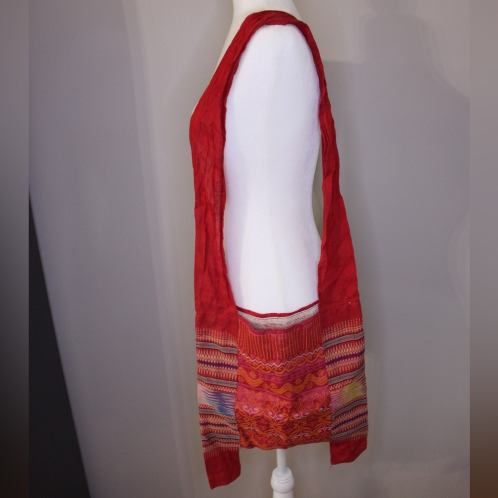 Red Textured Shoulder Bag Handmade from  Myanmar